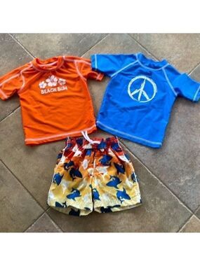 Koala kids swim boys shorts 6 months and 2 swim shirts 12 months